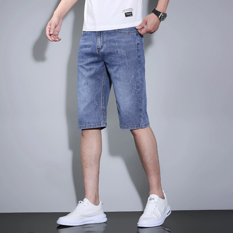 羽浅 男夏季薄款五分裤子男士休闲中裤直筒宽松弹力马裤牛仔短裤 男女同款