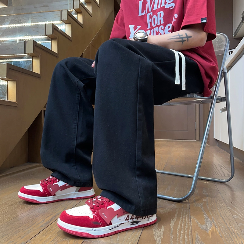 羽浅 美式高街直筒宽松复古薄款休闲阔腿牛仔裤 男款