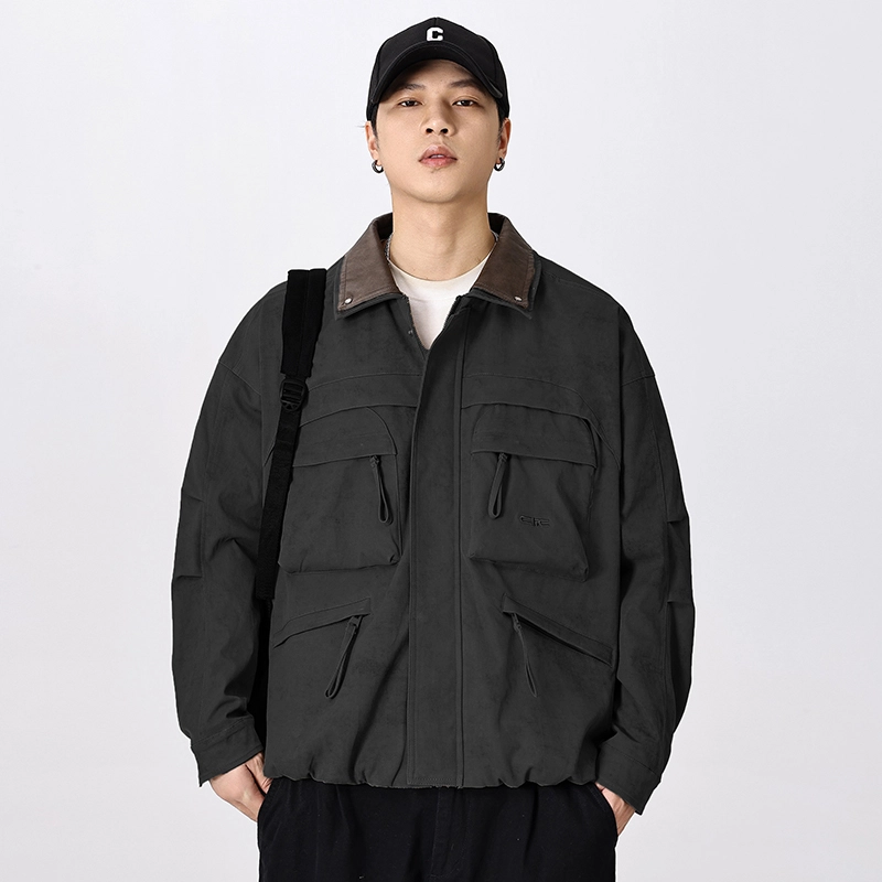 羽浅 美式复古多口袋工装外套春秋潮牌翻领宽松休闲上衣服夹克 男款