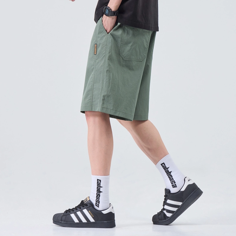 羽浅 夏季薄款冰丝五分裤潮流绣标运动中裤时尚宽松百搭休闲短裤 男款