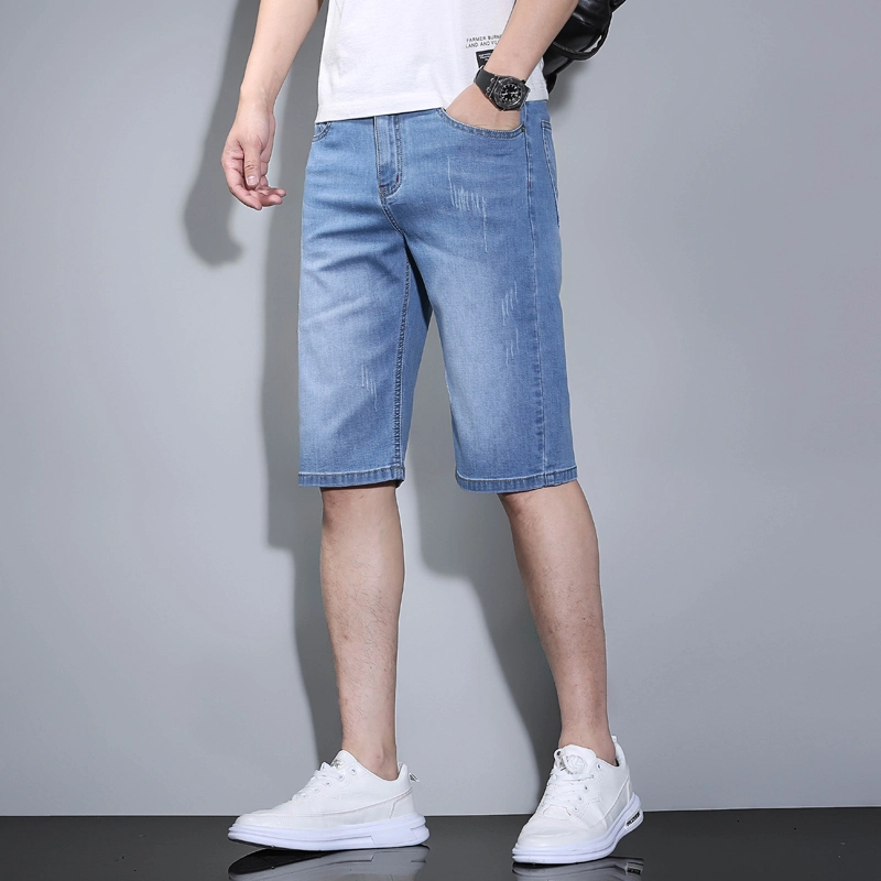 羽浅 男夏季薄款五分裤子男士休闲中裤直筒宽松弹力马裤牛仔短裤 男女同款