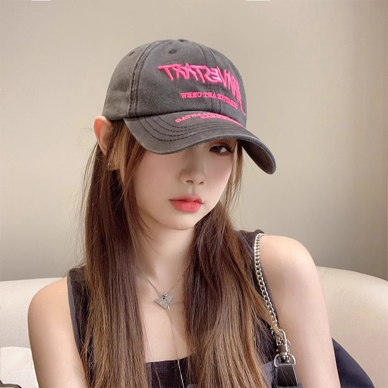 【素颜神器 BRAVESTART字母刺绣】 攸委 街头休闲水洗做旧百搭鸭舌帽女显脸小 棉 大头围户外夏韩版软顶透气遮阳防晒帽 男女同款情侣款