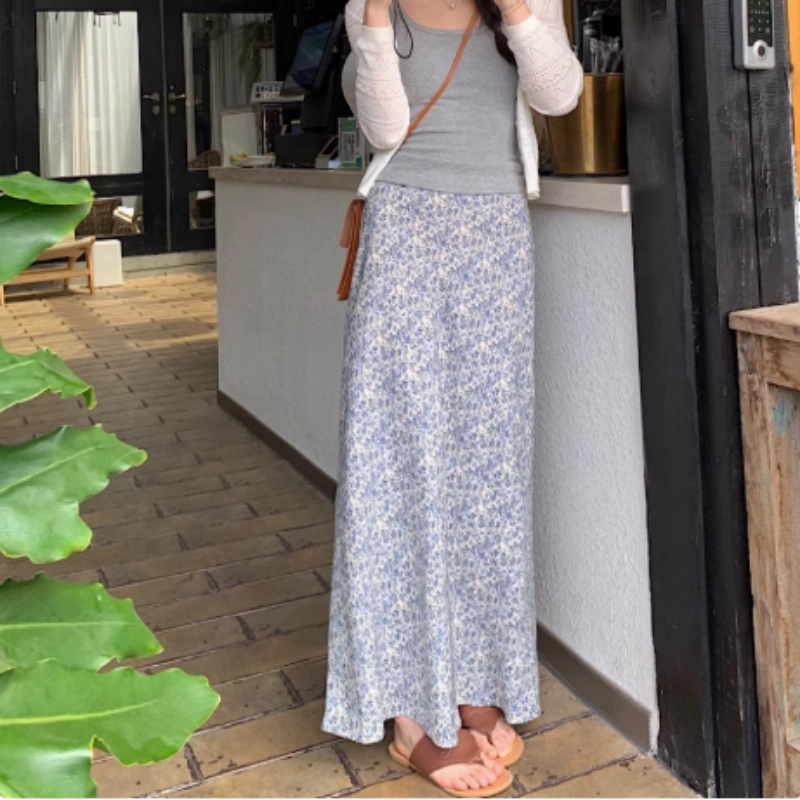 水中花 法式时尚百搭花色优雅高腰显瘦垂感舒适休闲长裙 女款