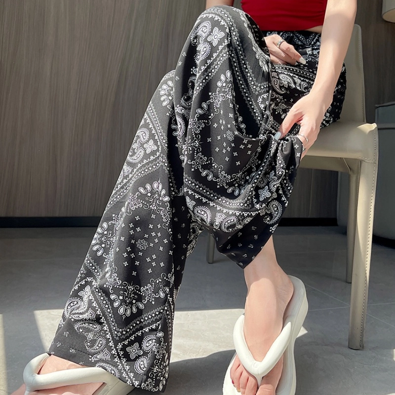 水中花 复古时尚潮流舒适高腰显瘦垂感阔腿印花百搭休闲裤 女款