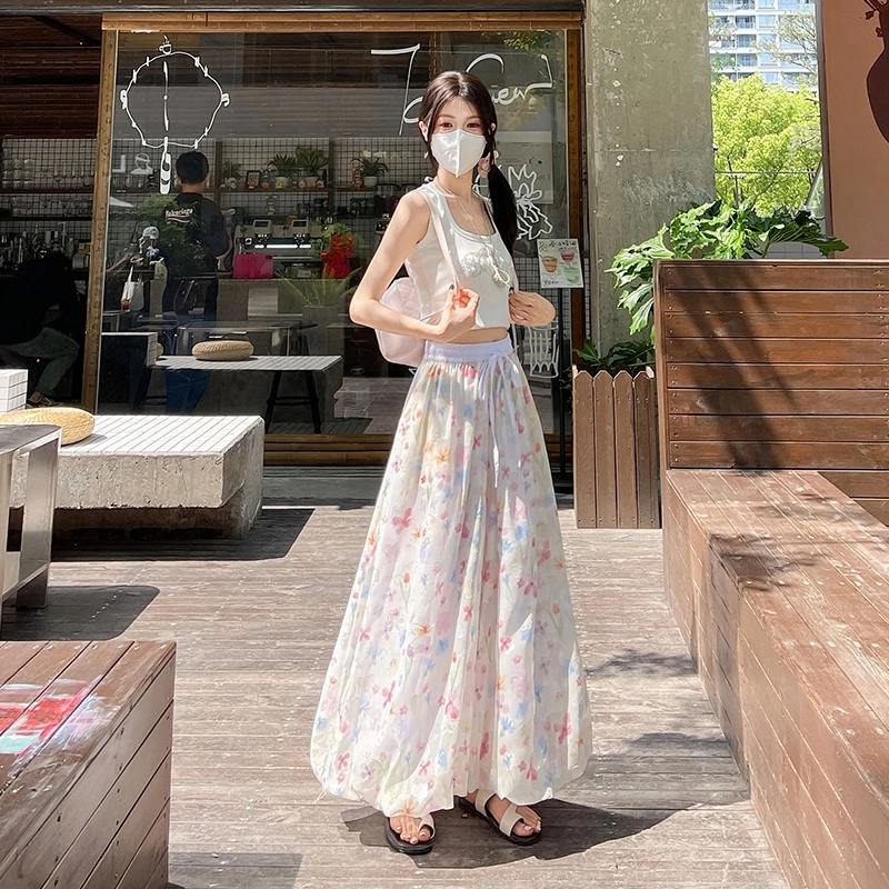 水中花 法式温柔风优雅花苞设计宽松碎花图案高腰显瘦休闲裤 女款