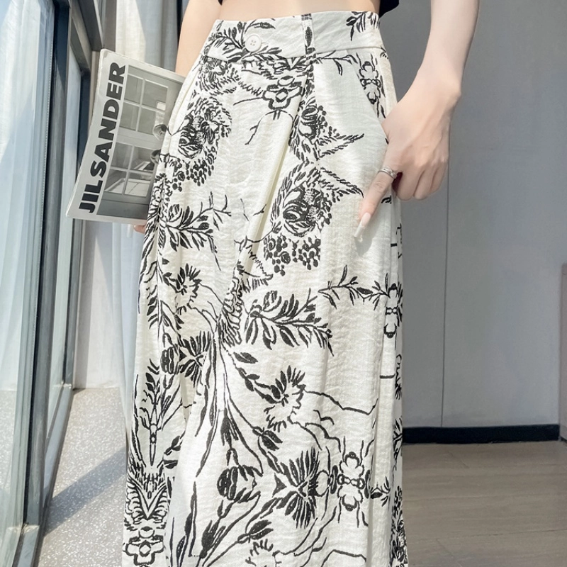 水中花 复古时尚慵懒风碎花高腰阔腿宽松显瘦垂感百搭休闲裤 女款