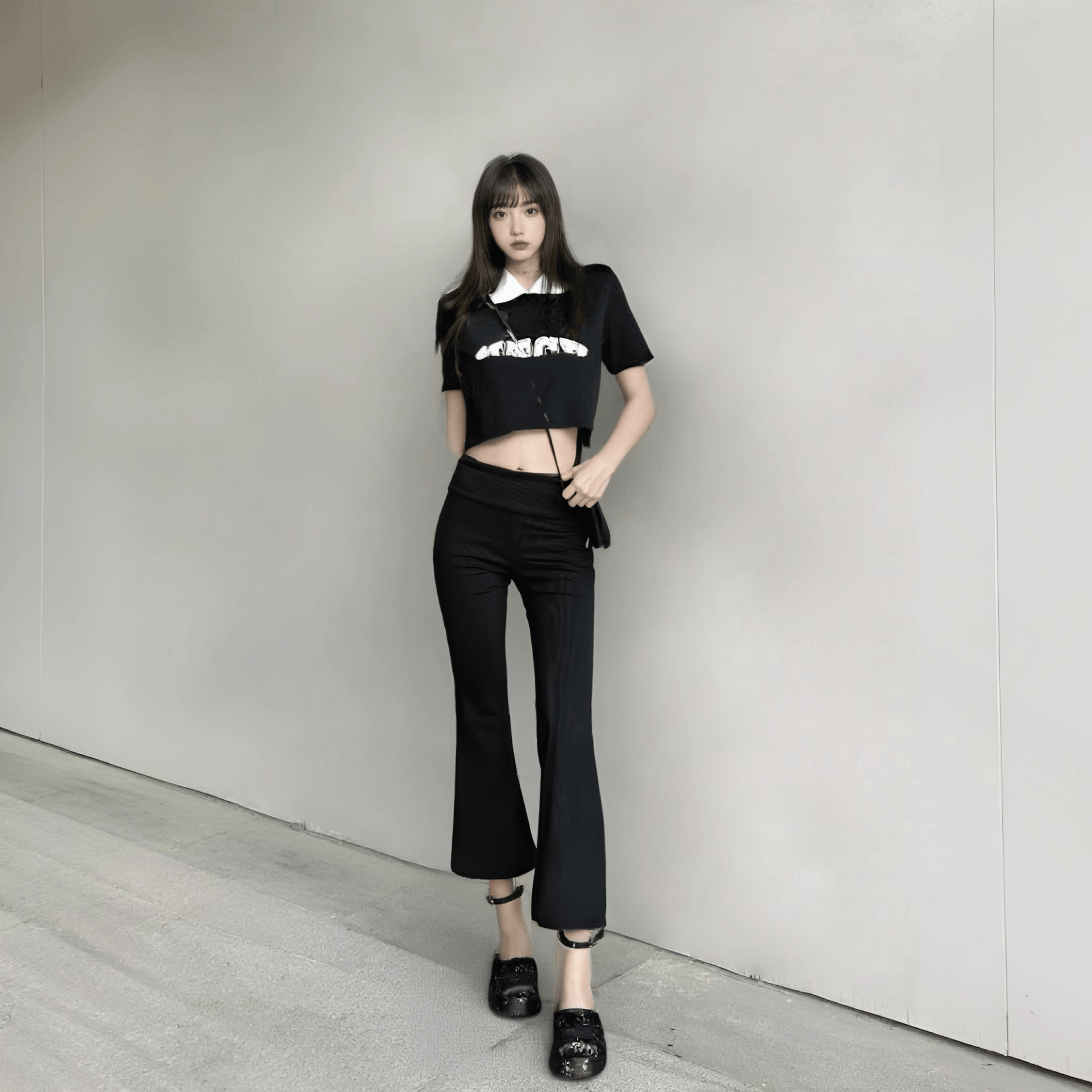 水中花 欧美低腰修身舒适纯色喇叭休闲裤 女款