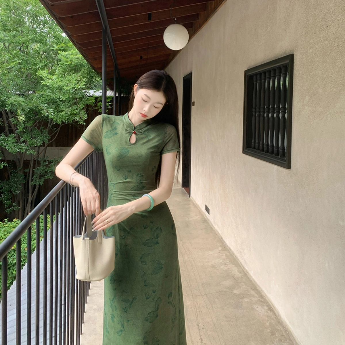 水中花 新中式国风碎花改良旗袍收腰显瘦小个子复古优雅短袖连衣裙 女款