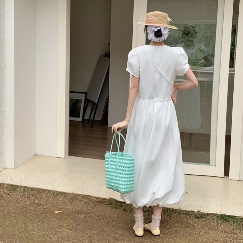 水中花 韩版设计感裙子法式复古蓬蓬闺蜜装显高短袖连衣裙 女款