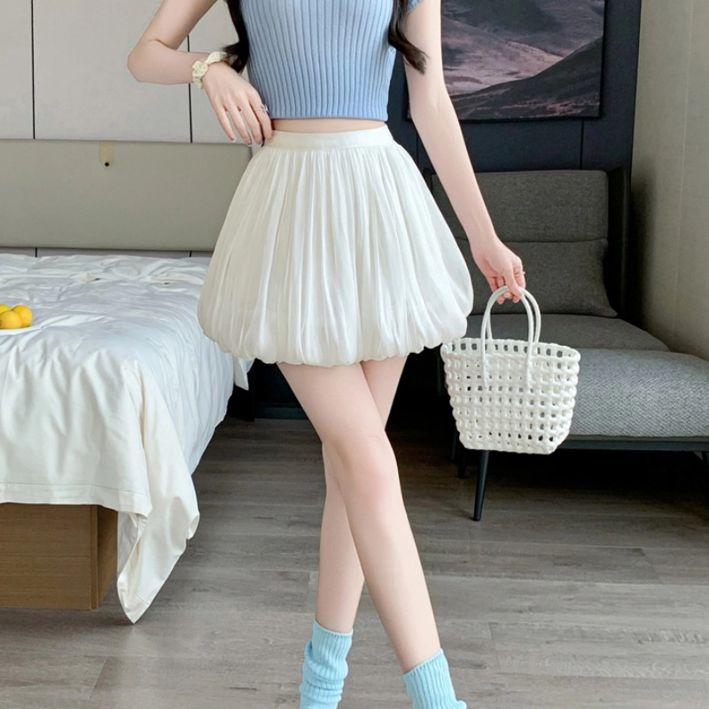 水中花 韩版百褶设计高腰显瘦防走光透气轻盈时尚舒适休闲短裙 女款