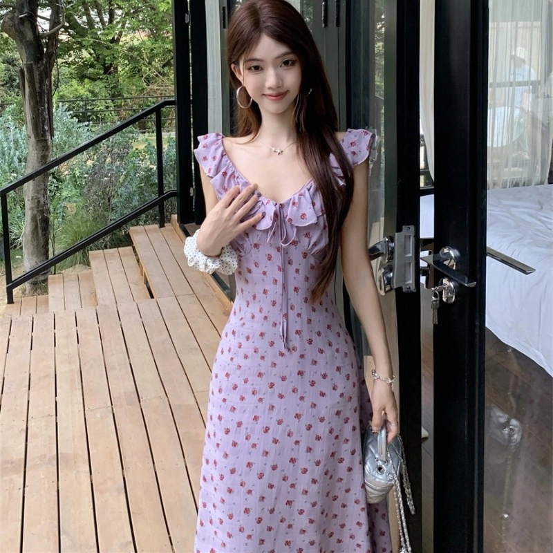水中花 碎花显瘦舒适百搭短袖连衣裙 女款