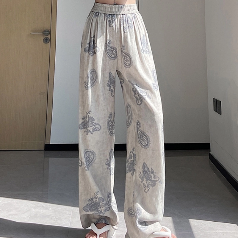 水中花 复古时尚印花图案高腰设计阔腿垂坠遮肉显瘦休闲裤 女款
