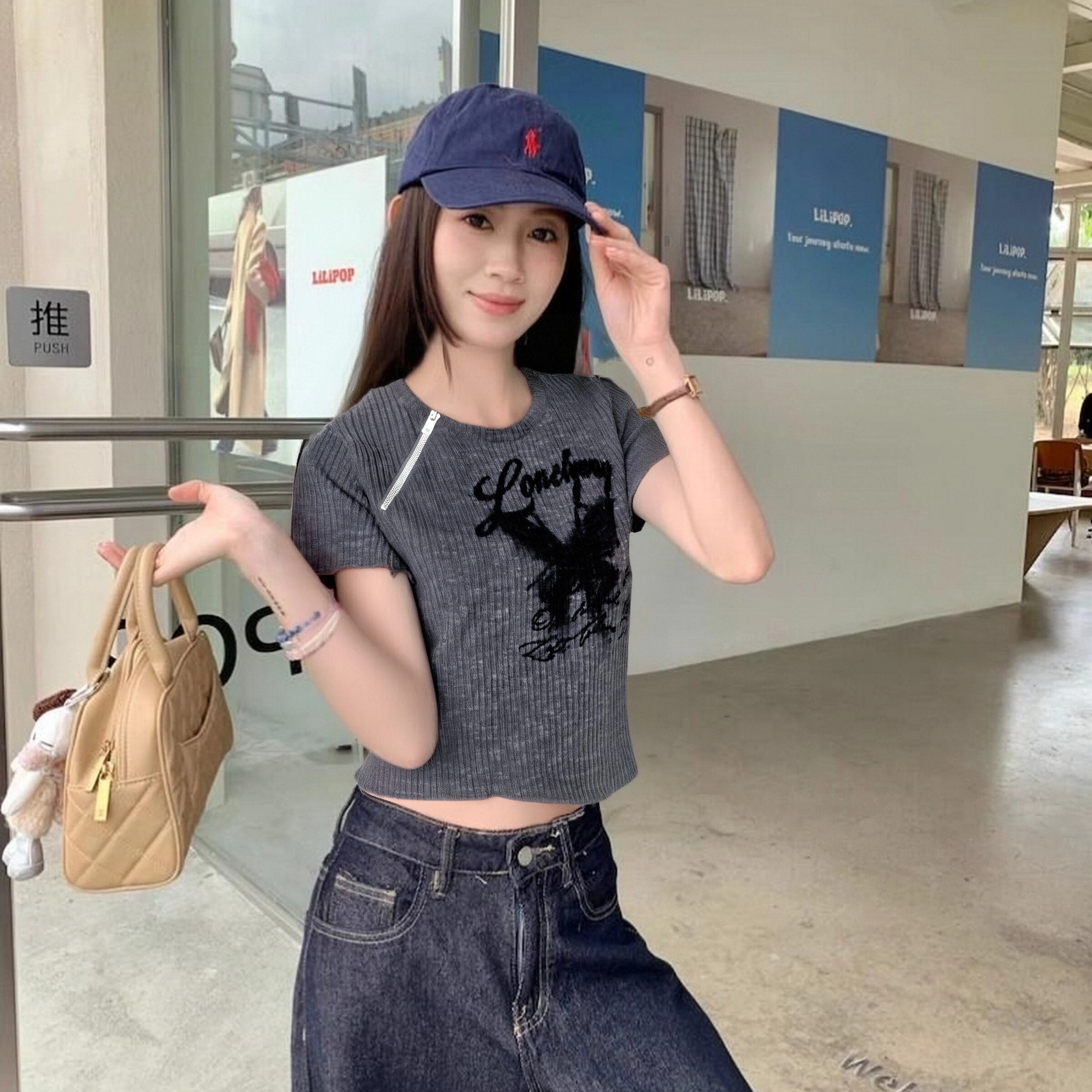 水中花  不规则设计感休闲短款上衣 短袖 女款