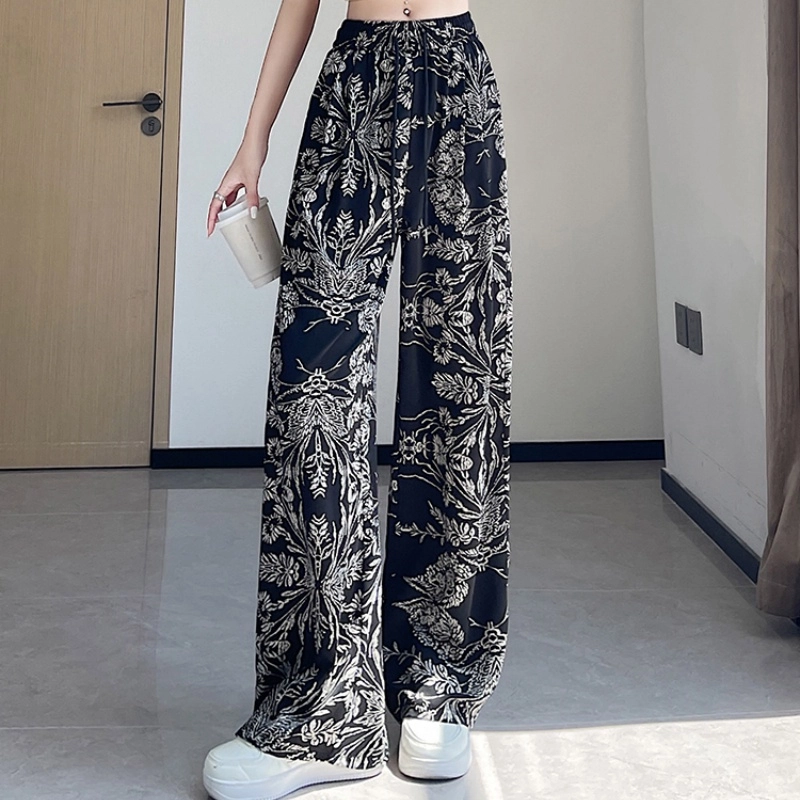 水中花 复古时尚潮流舒适高腰显瘦垂感阔腿印花百搭休闲裤 女款
