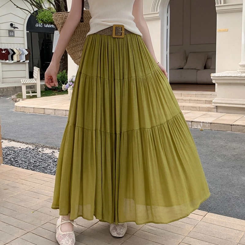 水中花 韩版高腰显瘦垂感拼接大摆透气宽松百搭设计休闲长裙 女款