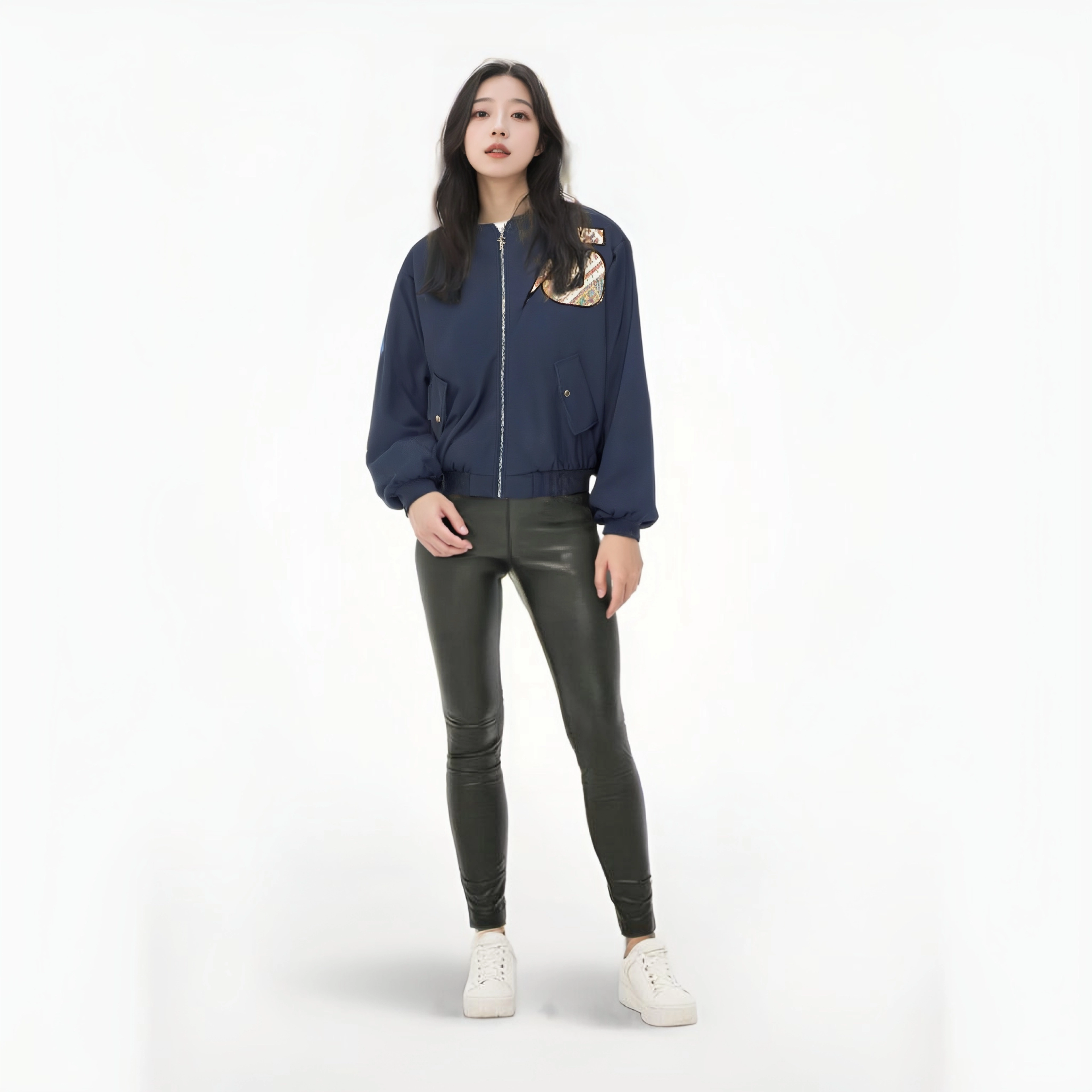 水中花 字母刺绣棒球服夹克宽松百搭飞行外套棉服 女款