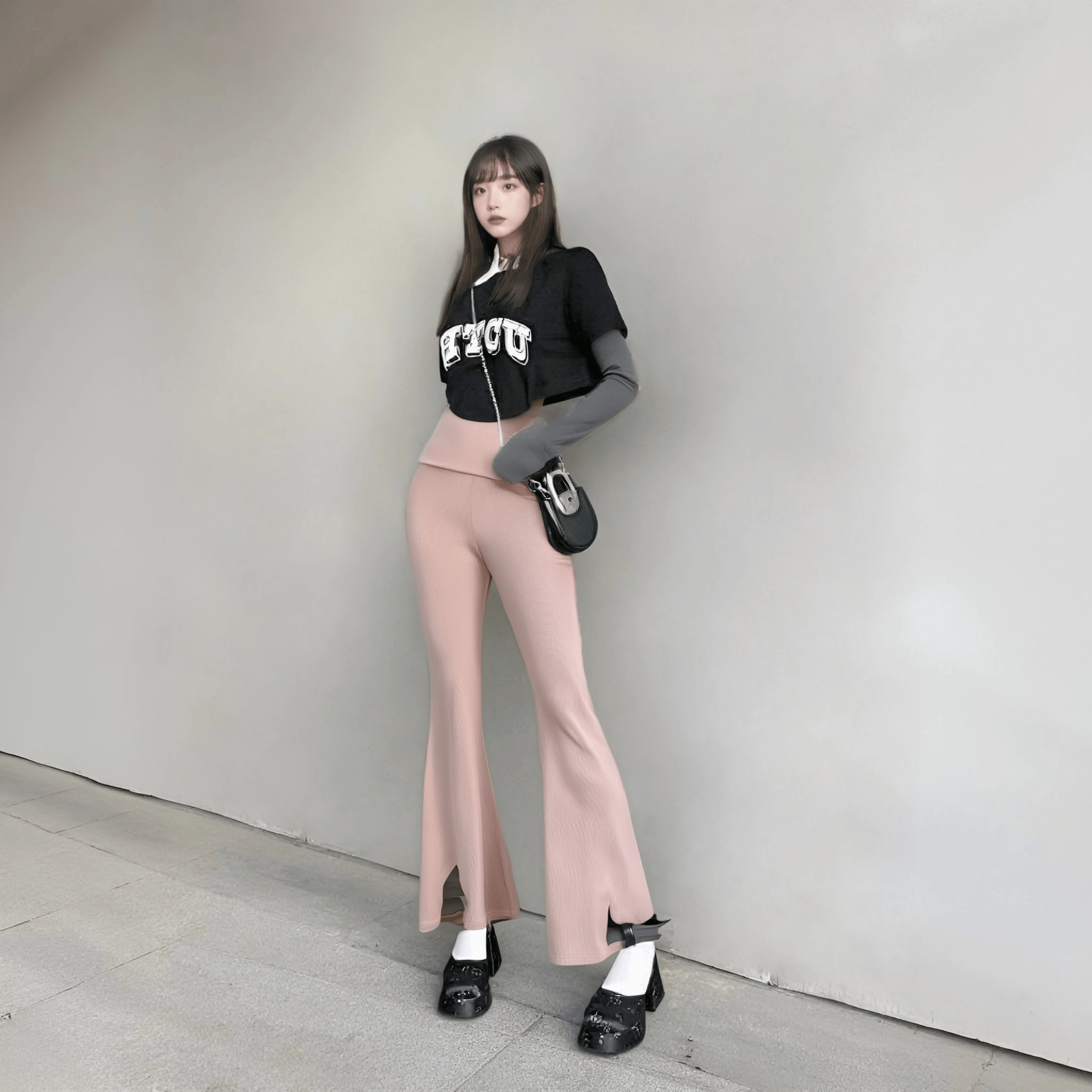 水中花 欧美低腰修身舒适纯色喇叭休闲裤 女款