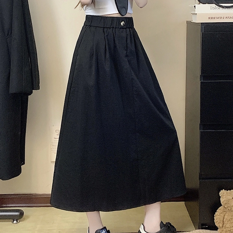 水中花 韩版高腰显瘦大摆伞裙垂感遮胯宽松透气设计休闲长裙 女款