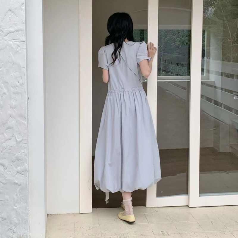 水中花 韩版设计感裙子法式复古蓬蓬闺蜜装显高短袖连衣裙 女款