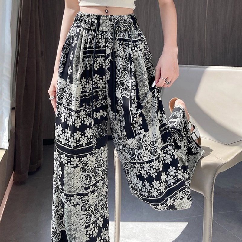水中花 复古时尚潮流舒适高腰显瘦垂感阔腿印花百搭休闲裤 女款