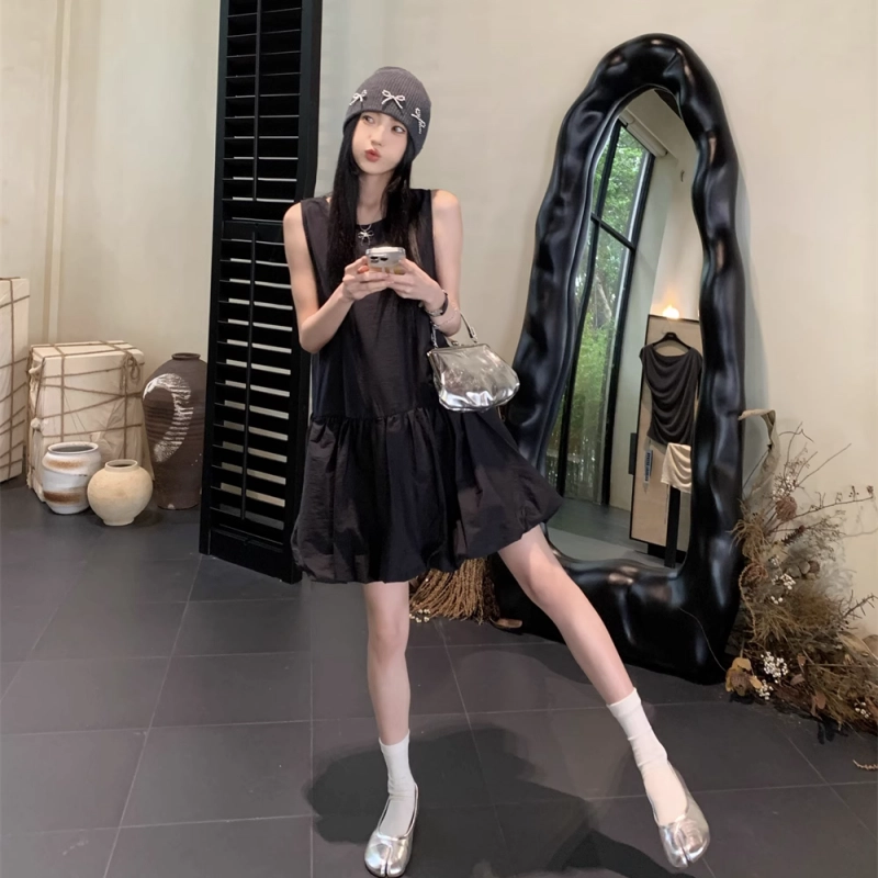 水中花 纯欲风简约圆领气质无袖连衣裙 女款