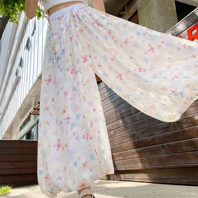 水中花 法式温柔风优雅花苞设计宽松碎花图案高腰显瘦休闲裤 女款