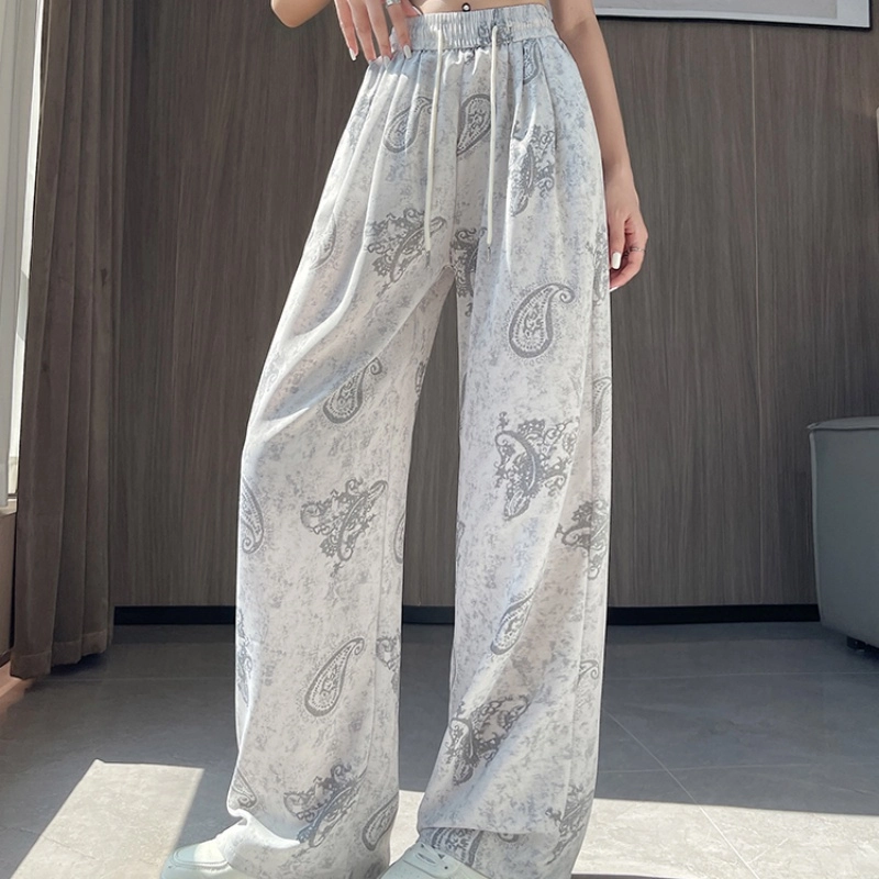 水中花 复古时尚潮流舒适高腰显瘦垂感阔腿印花百搭休闲裤 女款