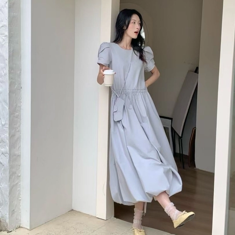 水中花 韩版设计感裙子法式复古蓬蓬闺蜜装显高短袖连衣裙 女款