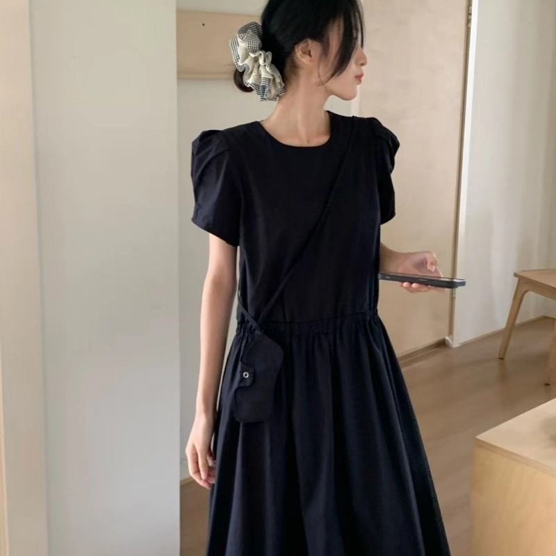 水中花 韩版设计感裙子法式复古蓬蓬闺蜜装显高短袖连衣裙 女款
