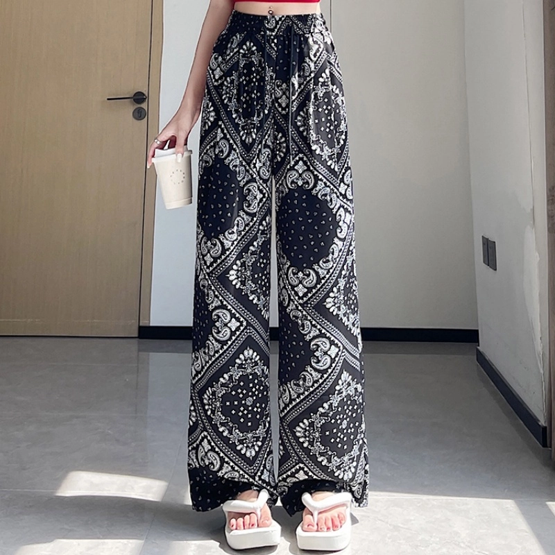 水中花 复古时尚潮流舒适高腰显瘦垂感阔腿印花百搭休闲裤 女款