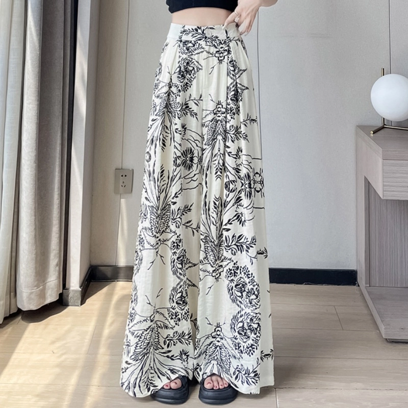 水中花 复古时尚慵懒风碎花高腰阔腿宽松显瘦垂感百搭休闲裤 女款