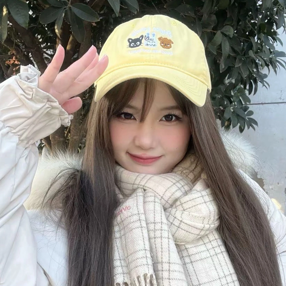 冠辉 刺绣韩版百搭大头围显脸小宽帽檐大脸深顶帽子可爱动物刺绣春秋夏显脸小遮阳帽 棉 鸭舌帽 男女同款情侣款