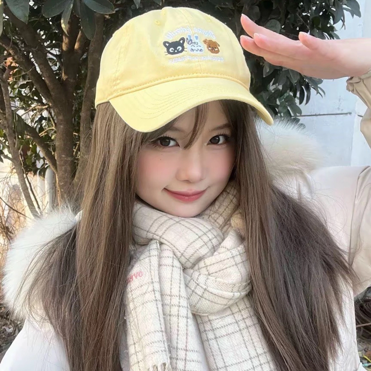 冠辉 刺绣韩版百搭大头围显脸小宽帽檐大脸深顶帽子可爱动物刺绣春秋夏显脸小遮阳帽 棉 鸭舌帽 男女同款情侣款