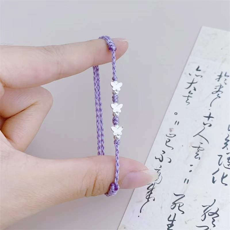 指尖瑰宝 “紫罗蝶梦”民族风简约小蝴蝶森系手绳 送礼 镀银 手链 女款