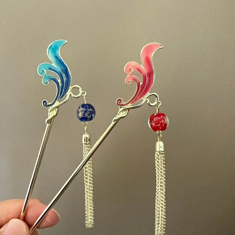 【浪花朵朵】 指尖瑰宝 古风海浪流苏高级感新中式盘发汉服步摇气质优雅简约个性百搭 合金 滴油 发簪 女款