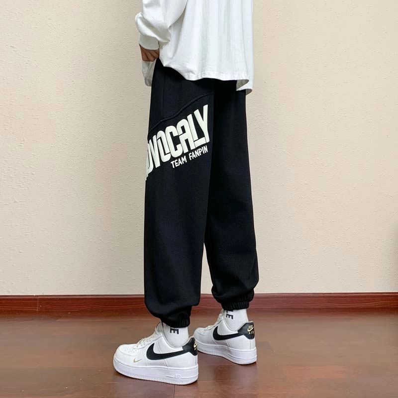 寻星记 美式复古运动风宽松束脚印花百搭卫休闲裤 男女同款
