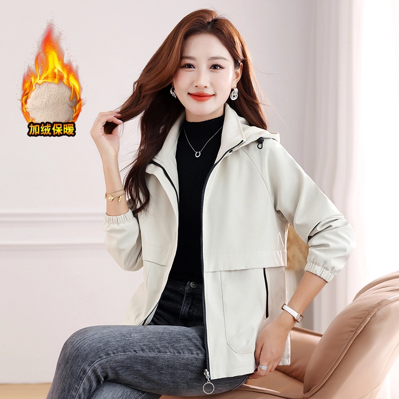 左岸 山系徒步登山服加厚防风恒温保暖防寒耐磨工装上衣简约运动休闲时尚潮流纯色百搭经典开衫插肩袖软壳衣立领连帽夹克绒感外套 女款