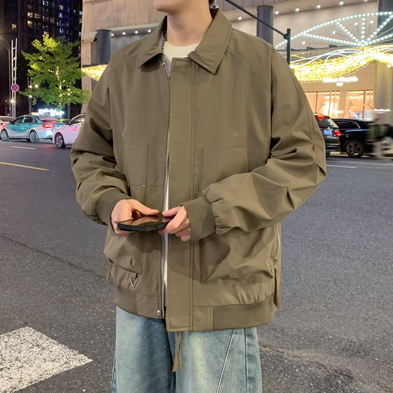 左岸 港风时尚潮牌百搭纯色开衫翻领上衣休闲宽松舒适春秋季防风外套夹克 男款