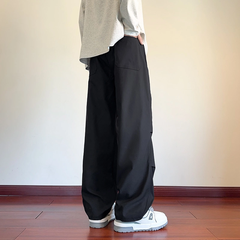 左岸 青少年美式复古高街铆钉褶皱潮流帅气长裤宽松直筒阔腿裤柔软舒适轻便春秋季休闲裤 男款