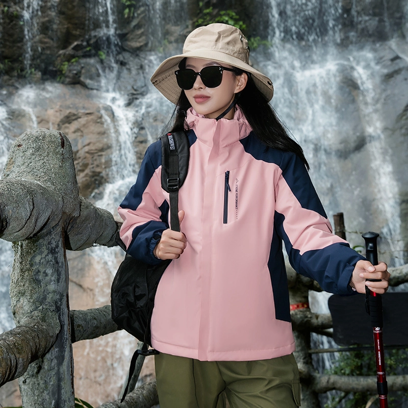 左岸 时尚拼色防风防水连帽可拆卸运动休闲徒步工装登山服简约户外机能恒温蓄热宽松舒适轻便百搭耐用石墨烯保暖加厚夹克外套棉服 女款