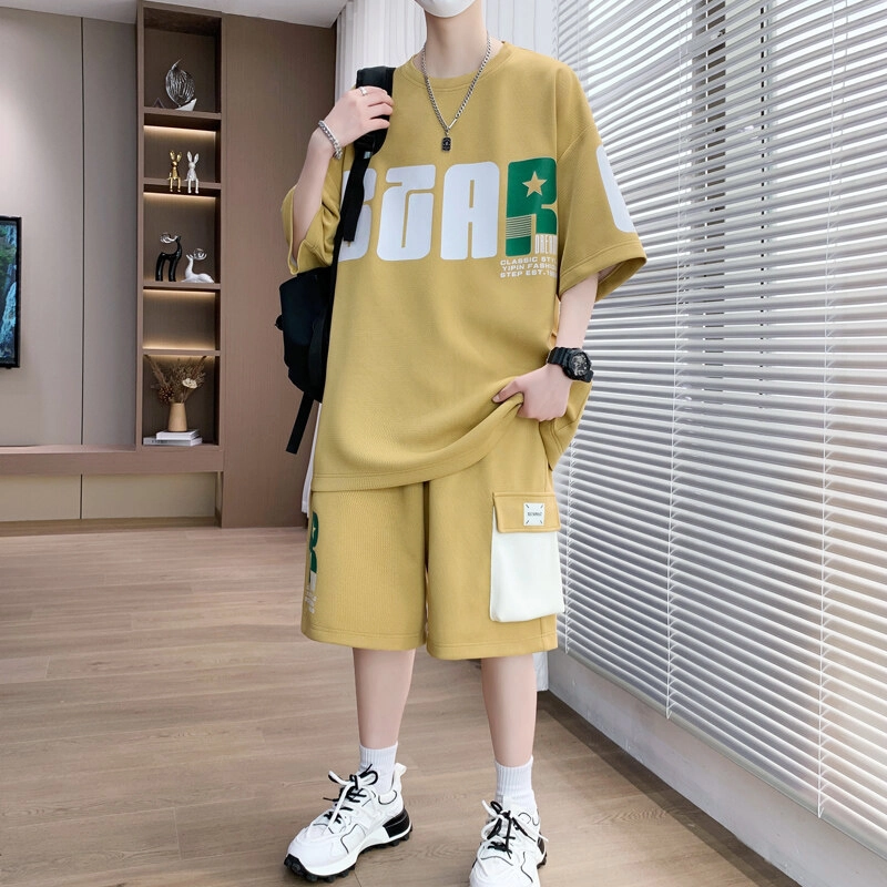 左岸 夏季美式字母时尚日常通勤户外活动宽松舒适透气吸汗潮牌休闲运动套装 男款
