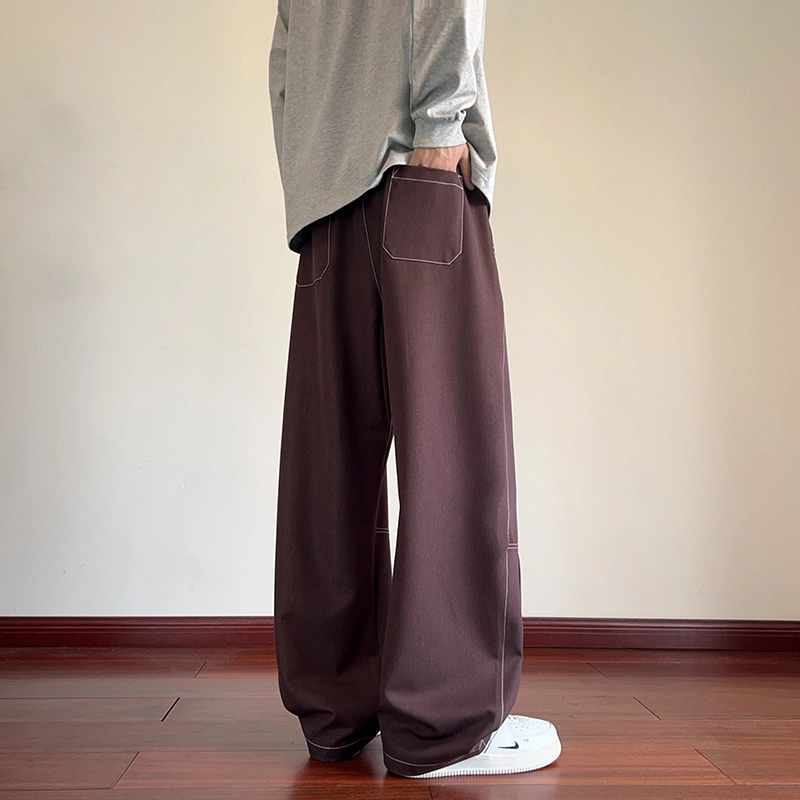左岸 春秋季青少年港风潮流宽松加肥加大码直筒垂感长裤休闲显高显瘦阔腿裤牛仔裤 男款