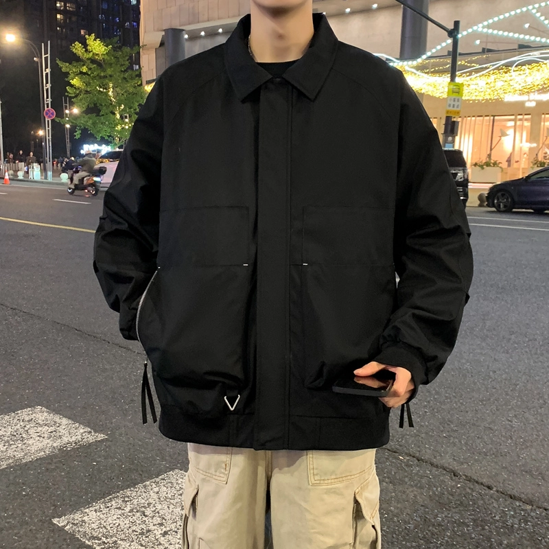 左岸 港风时尚潮牌百搭纯色开衫翻领上衣休闲宽松舒适春秋季防风外套夹克 男款