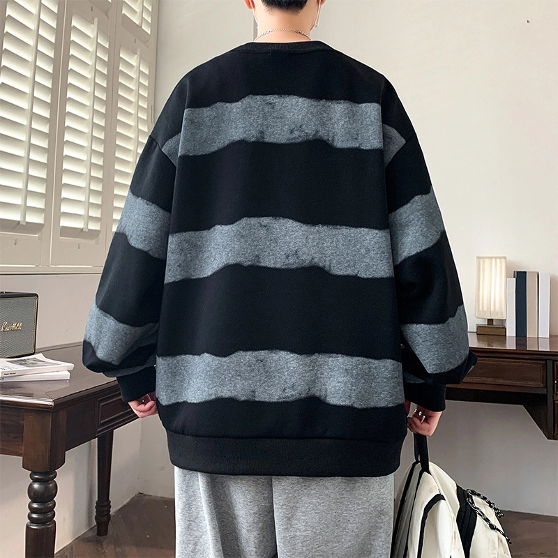 左岸 青少年时尚潮牌休闲宽松长袖圆领上衣百搭帅气穿搭舒适加肥加大码外衣设计感撞色条纹春秋卫衣 男款