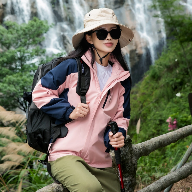 左岸 时尚拼色防风防水连帽可拆卸运动休闲徒步工装登山服简约户外机能恒温蓄热宽松舒适轻便百搭耐用石墨烯保暖加厚夹克外套棉服 女款