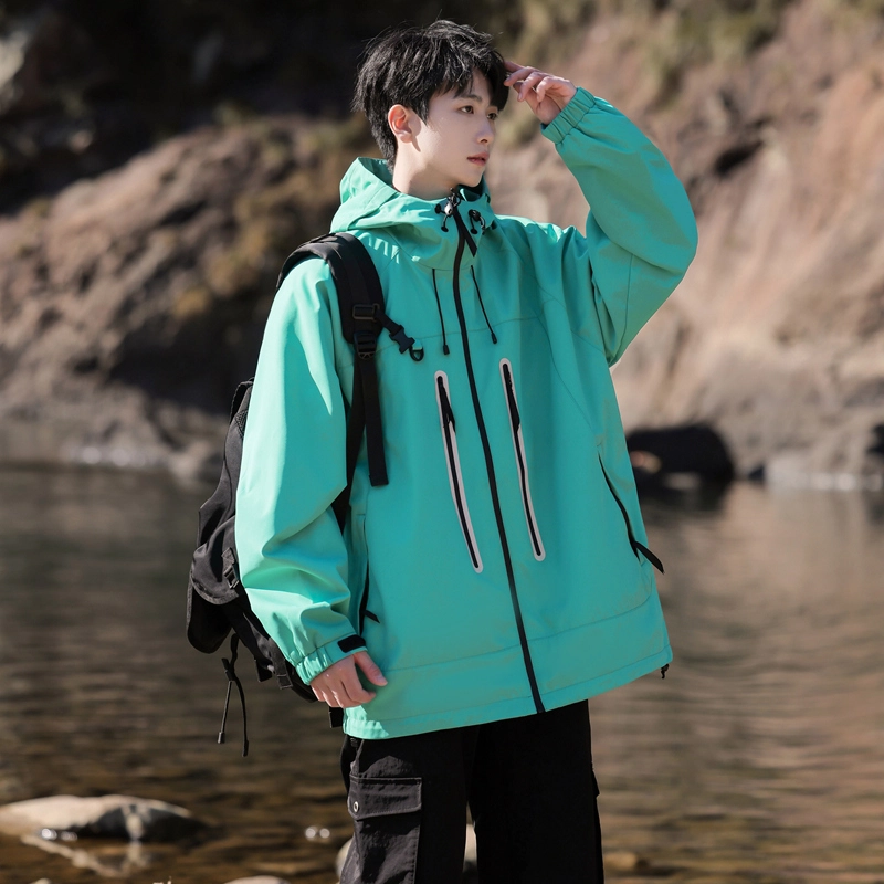 左岸 美式潮牌百搭开衫带帽工装上衣宽松休闲舒适山系户外防水防风冲锋外套夹克 男款