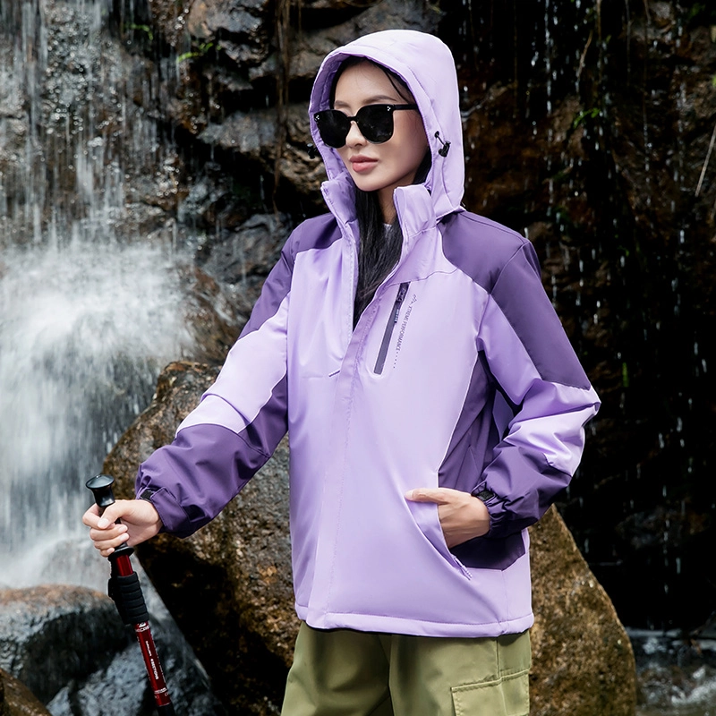 左岸 时尚拼色防风防水连帽可拆卸运动休闲徒步工装登山服简约户外机能恒温蓄热宽松舒适轻便百搭耐用石墨烯保暖加厚夹克外套棉服 女款