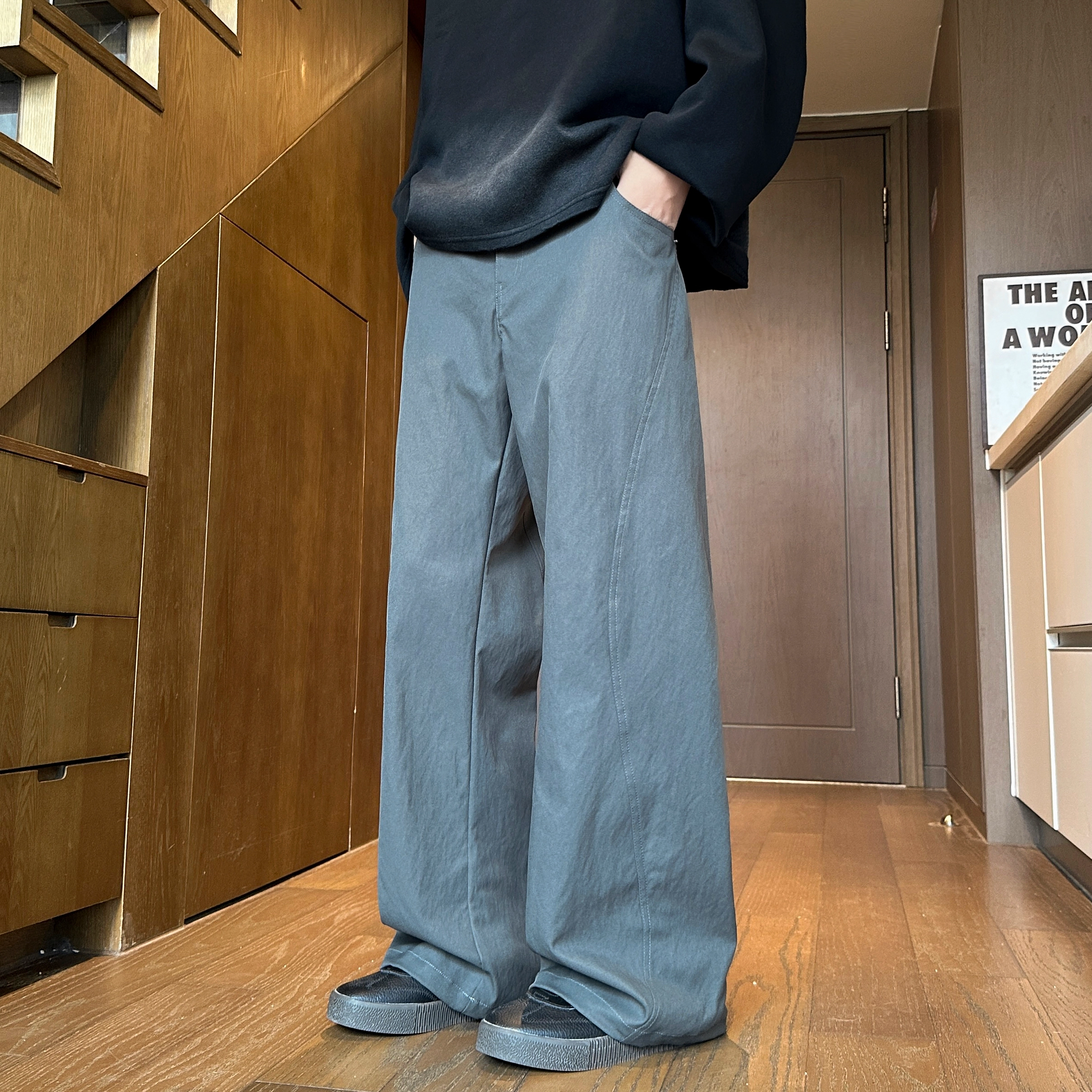 左岸 美式高街潮流百搭纯色宽松直筒长裤柔软舒适轻便透气显瘦阔腿裤春秋季休闲裤 男款