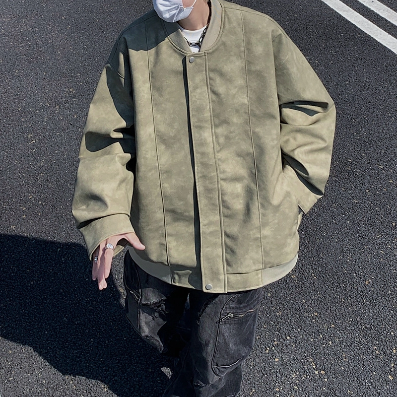 左岸 美式复古高街时尚潮牌百搭扎染印花拉链开衫棒球领上衣休闲宽松舒适春秋季防风夹克外套皮衣 男款