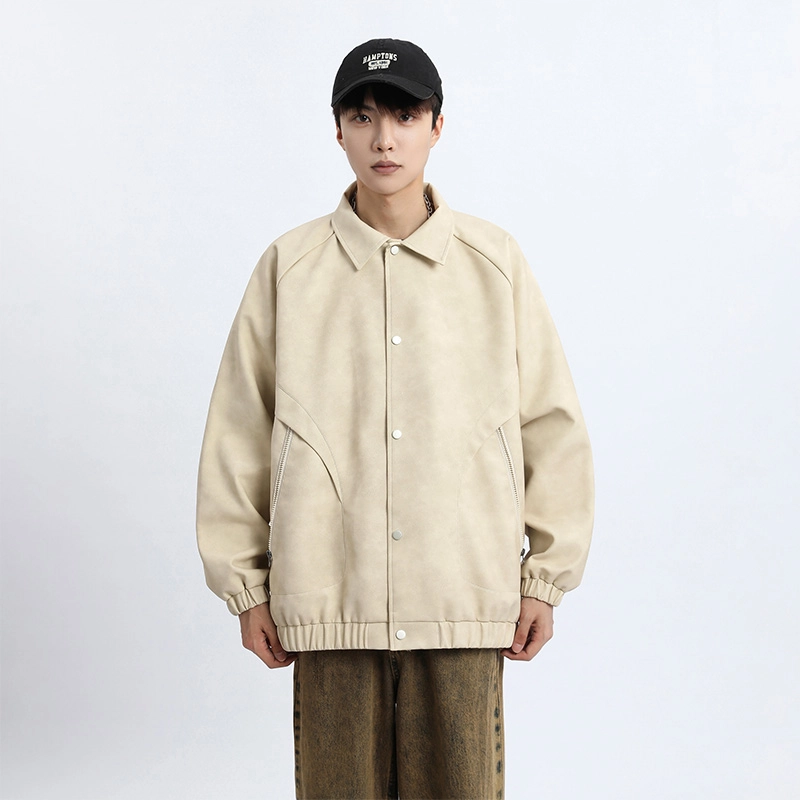 左岸 青少年港风时尚潮牌脏脏印花百搭开衫翻领上衣加肥加大码简约休闲宽松舒适春秋季夹克外套皮衣 男款